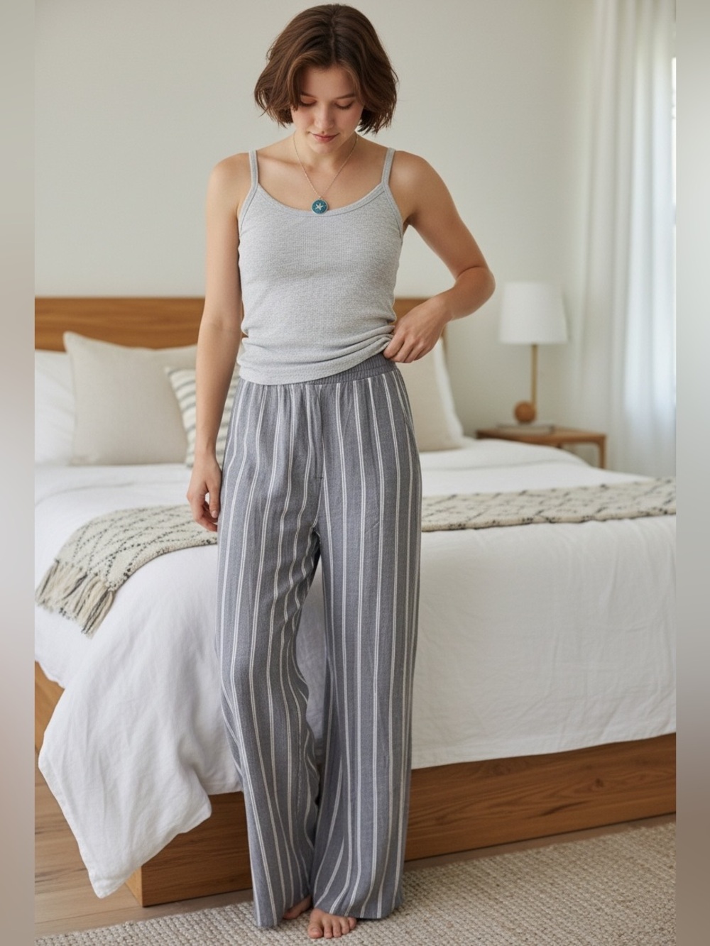 Roxy Navy Stripe Viscose Wide Leg Pants S never worn NWOT